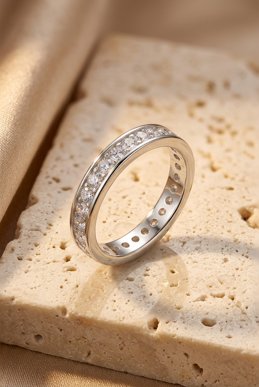 Silver-tone clear-stone band styled on ivory stone
