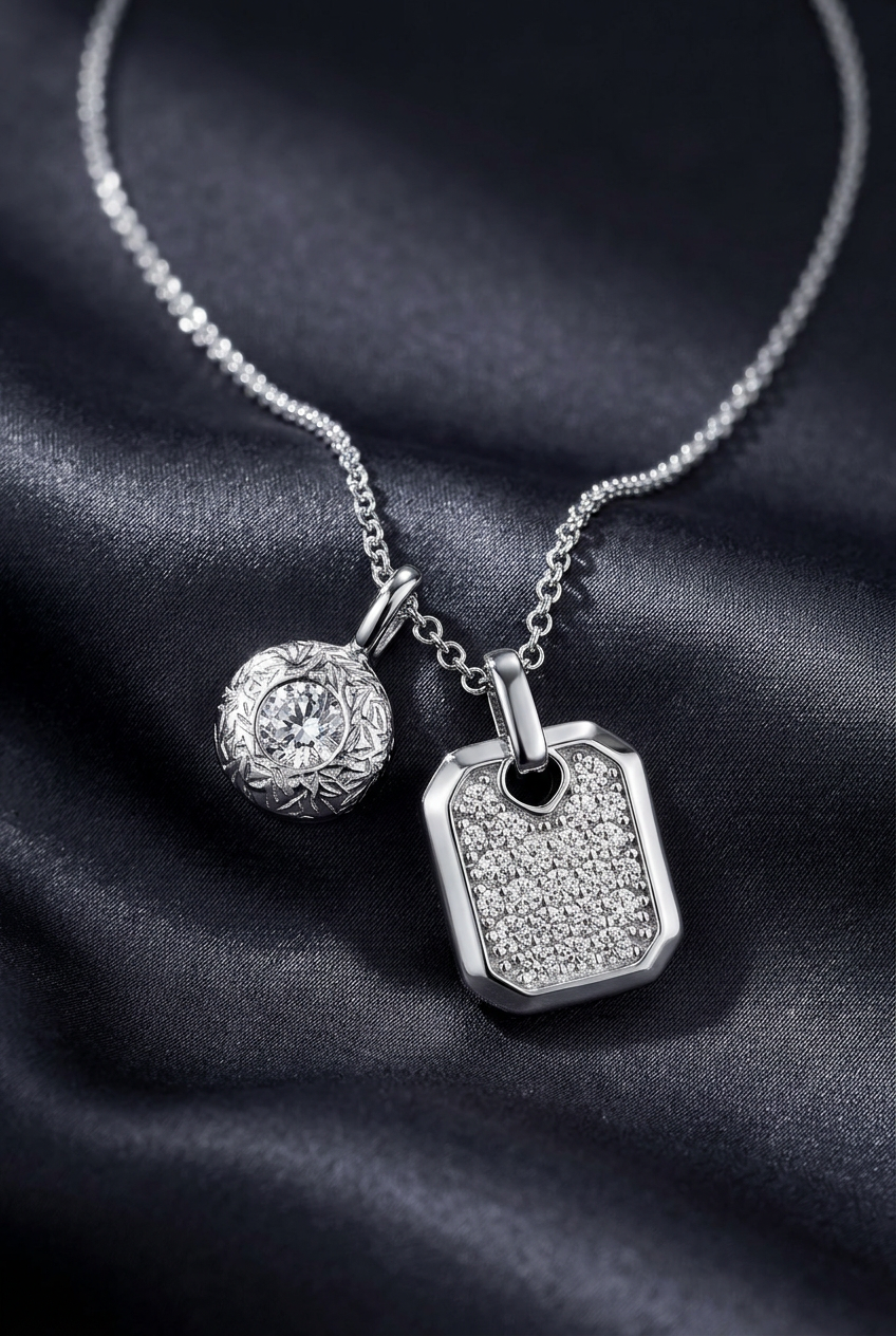 Silver-tone two-pendant necklace cinematic hero
