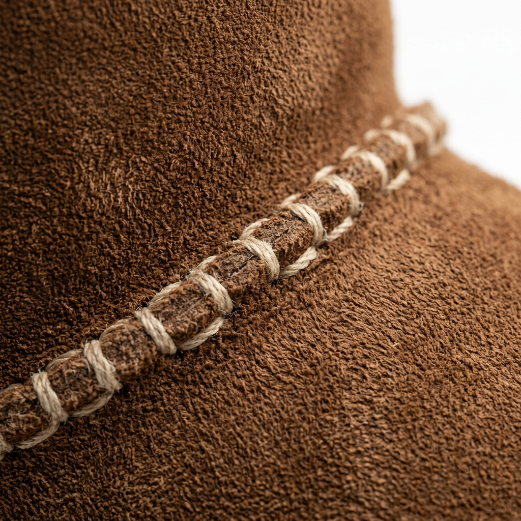 Suede texture and stitching detail