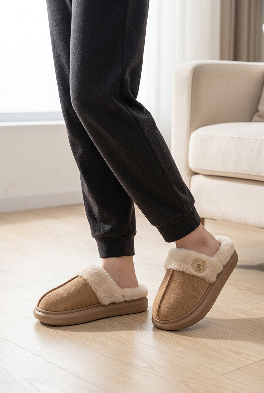 Tan slippers in a modern home setting