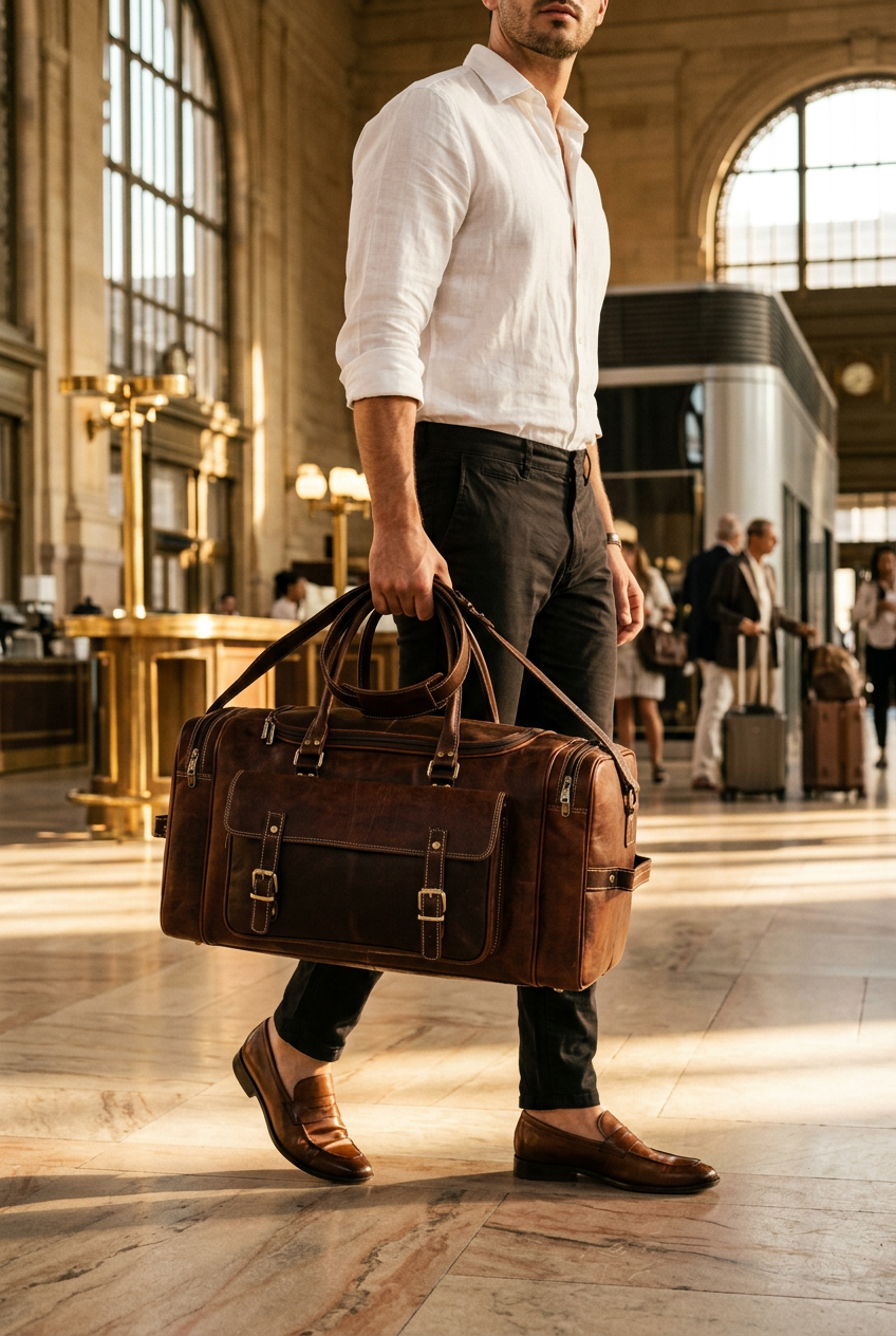 Voyager Leather Duffle — Lifestyle Shot