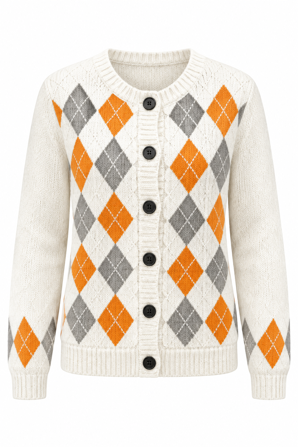White Argyle Knit Cardigan – White Background