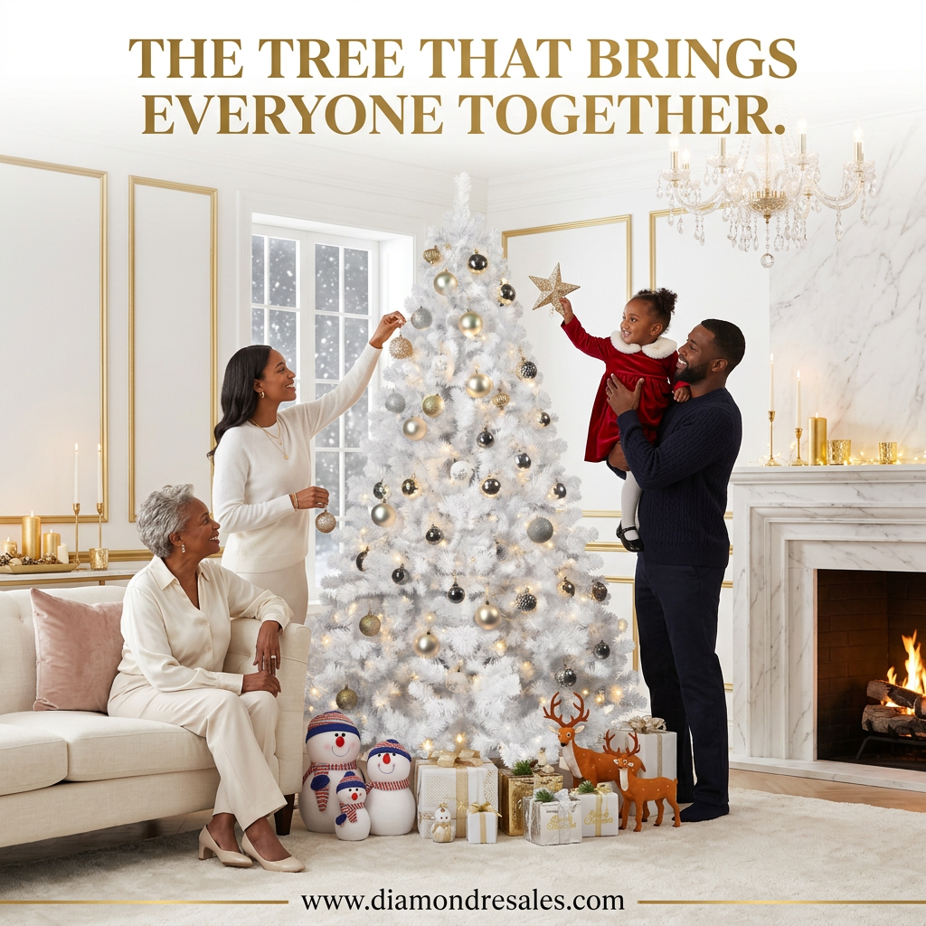 White Christmas Tree — Family Scene
