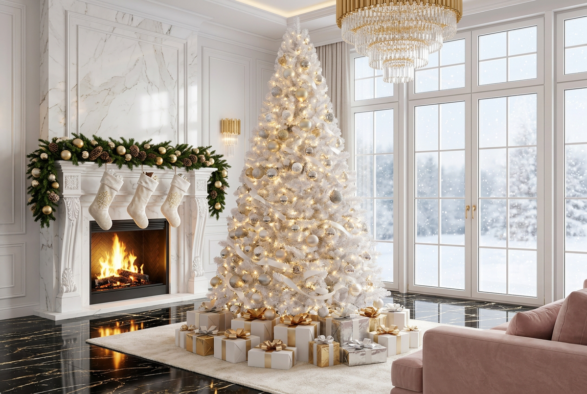 White Christmas Tree — Wide Banner Version