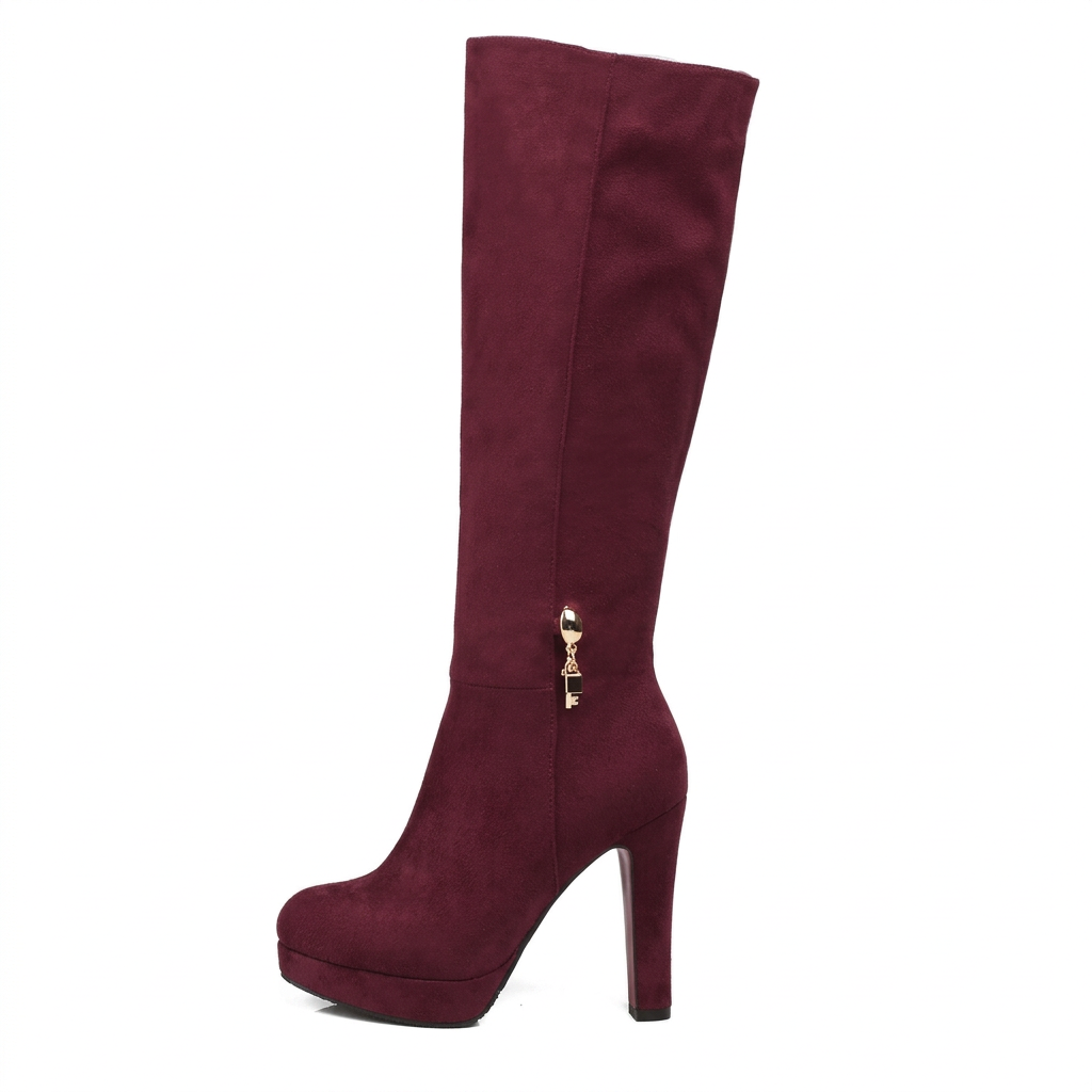 Wine-red platform boot on white