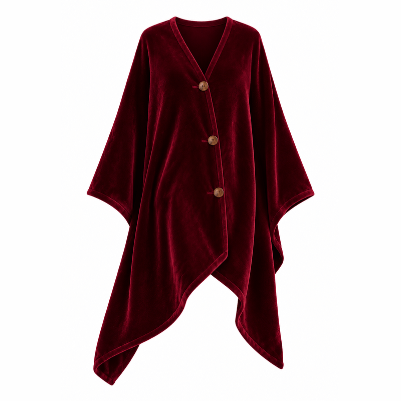 Wine Red Velvet Draped Cardigan – White Background, No Model